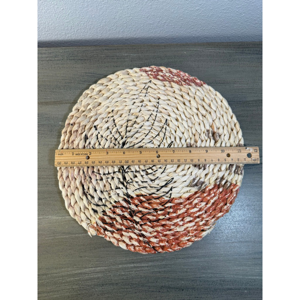 Wall Hanging & Table Decor -Tropical Plants on Woven Straw Spirals -11.50"D Boho - Picture 4 of 6